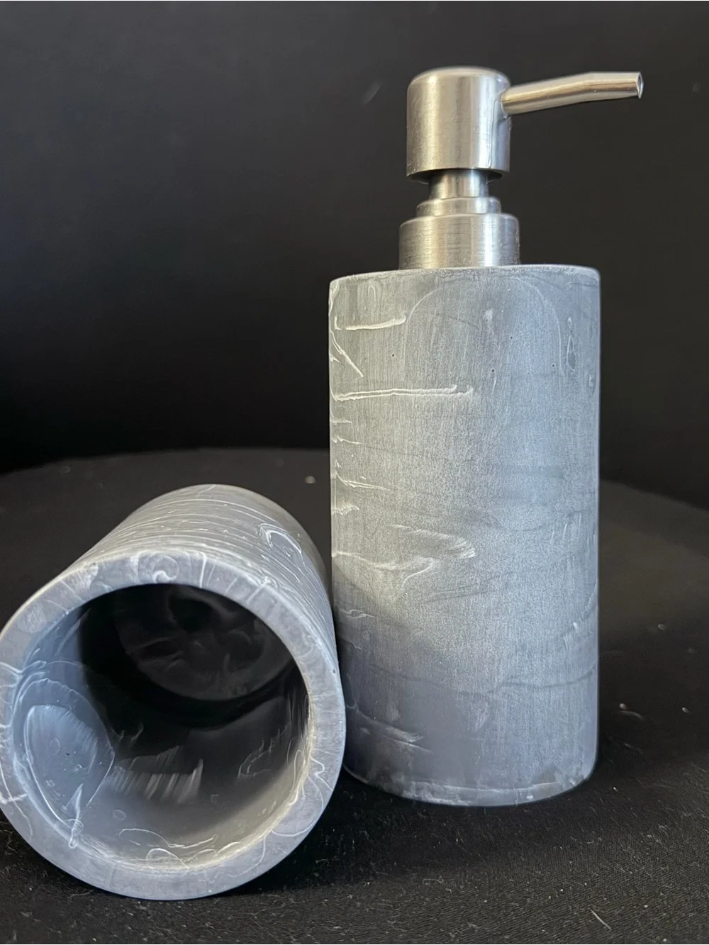 Gray Marble Soap Dispenser and Tumbler Set - Gray Home Bath Vanity Set
